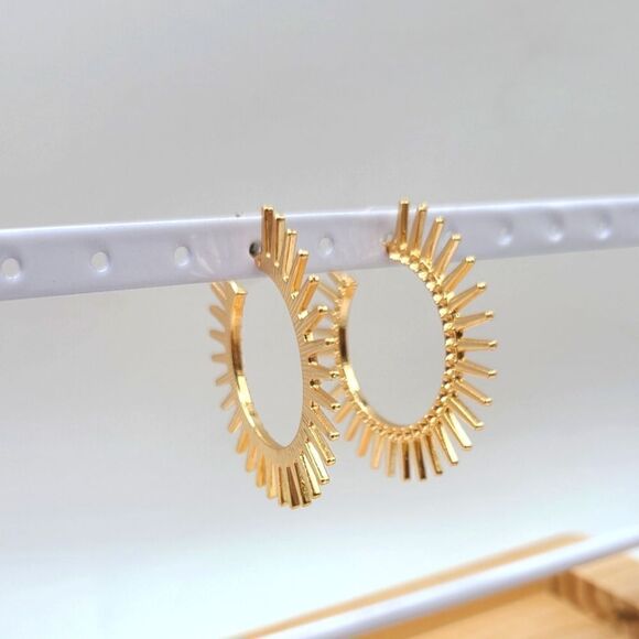 Brown and Cannida Cuff Sun Hoop Earrings, goldtone - Picture 3 of 4